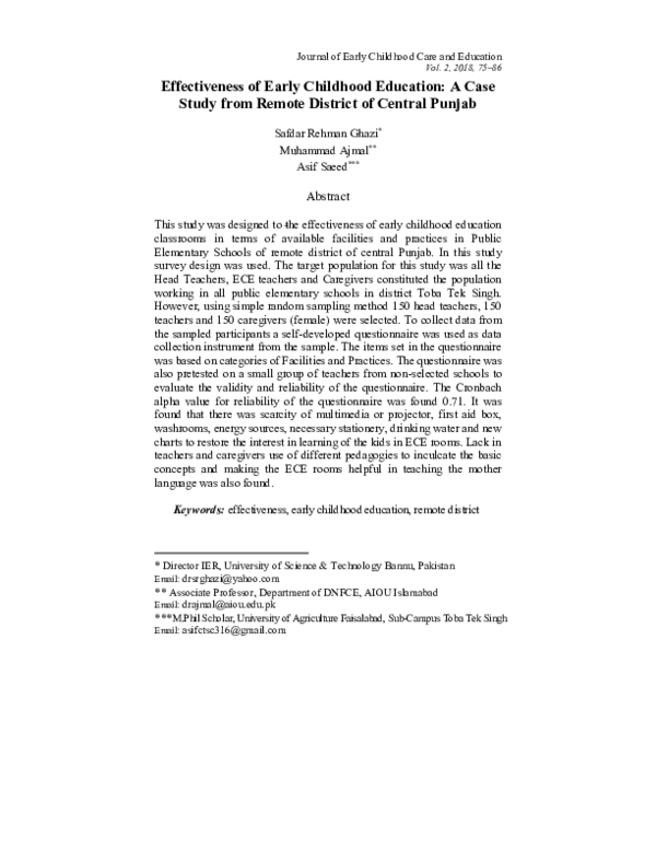 (PDF) Effectiveness of Early Childhood Education: A Case Study from ...