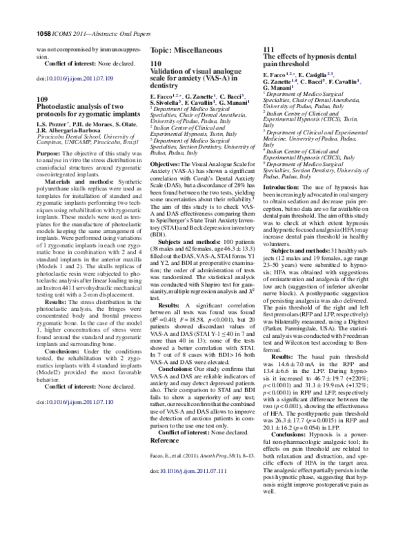 (PDF) Validation of visual analogue scale for anxiety (VAS-A) in dentistry