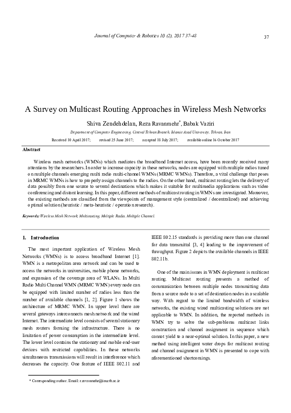 (PDF) A Survey on Multicast Routing Approaches in Wireless Mesh Networks