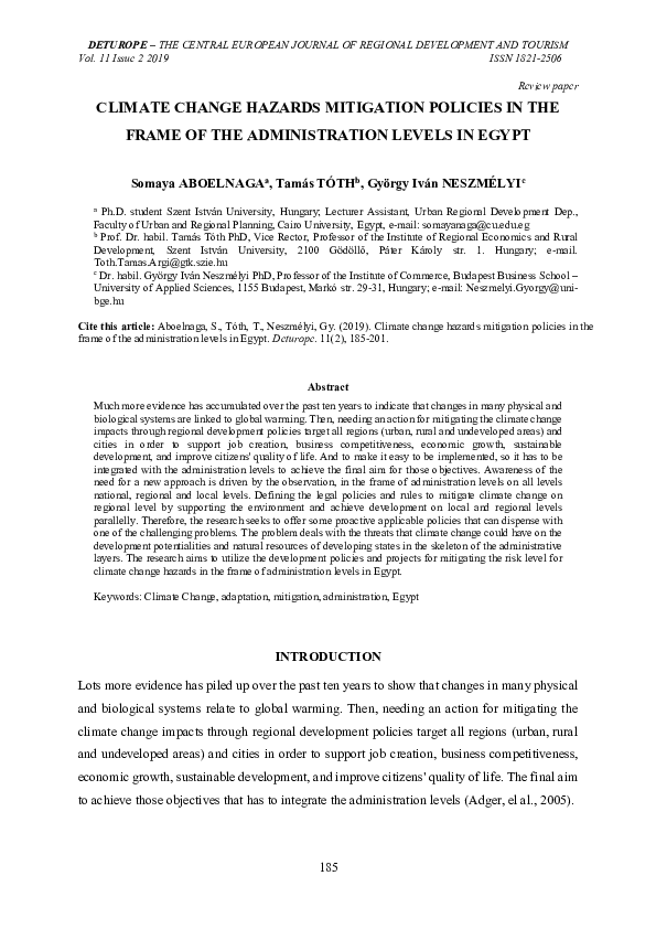 (PDF) Climate change hazards mitigation policies in the frame of the ...