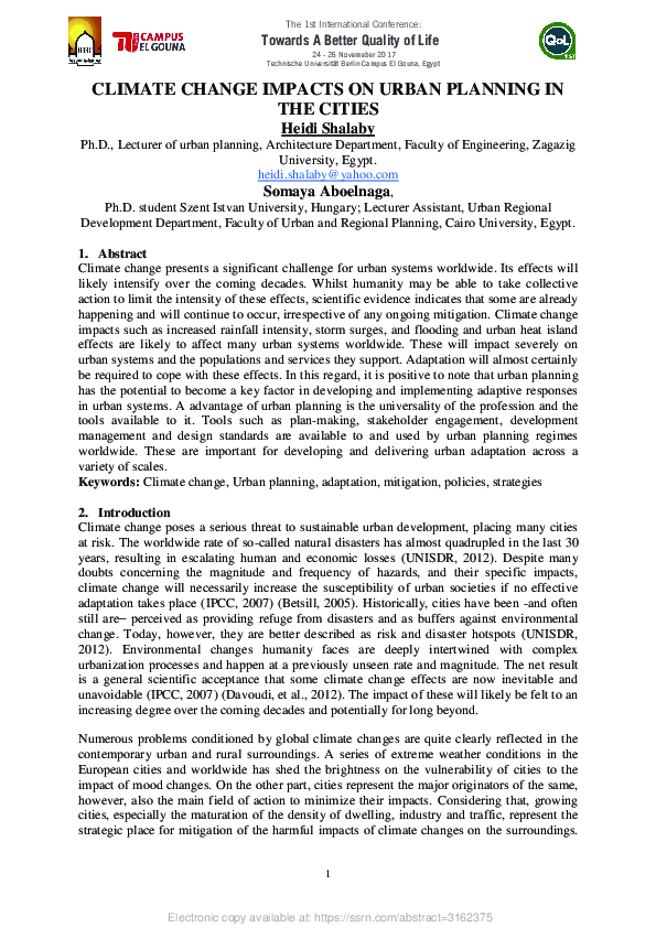 (PDF) Climate Change Impacts on Urban Planning in the Cities