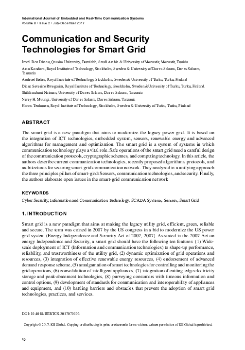 (PDF) Communication and Security Technologies for Smart Grid