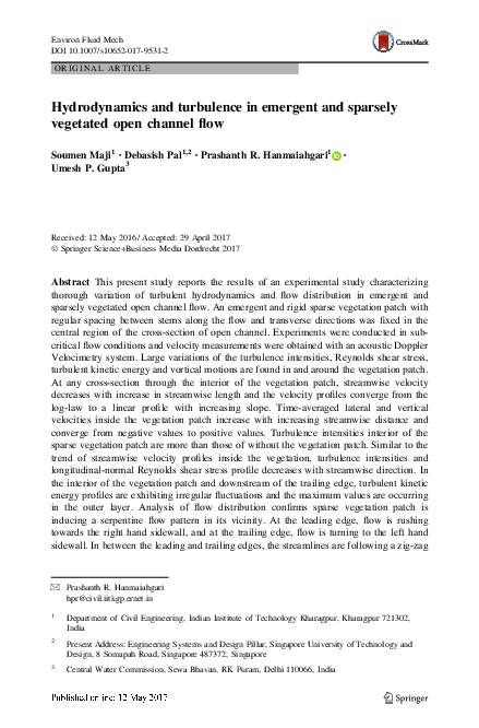 (PDF) Hydrodynamics and turbulence in emergent and sparsely vegetated ...