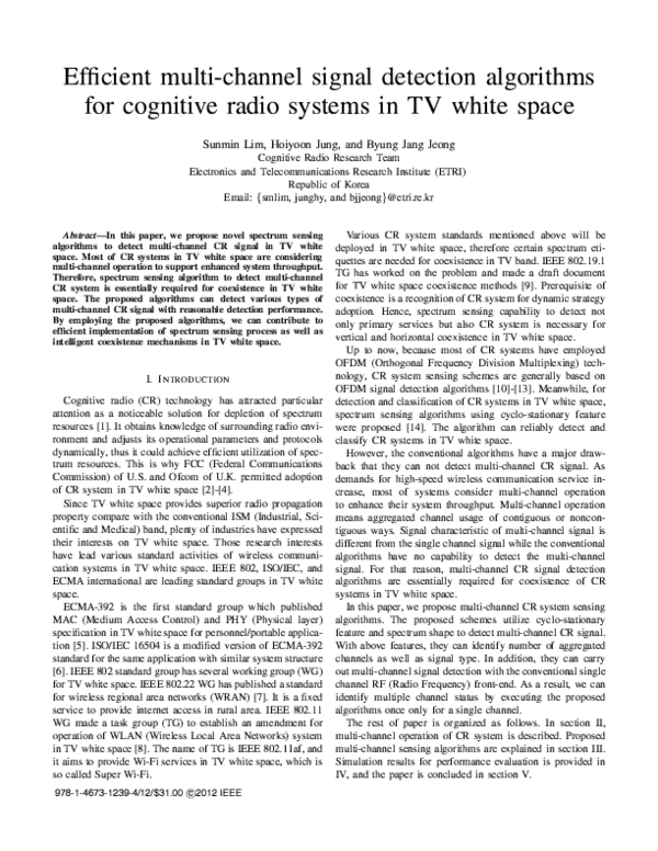 (PDF) Efficient multi-channel signal detection algorithms for cognitive ...