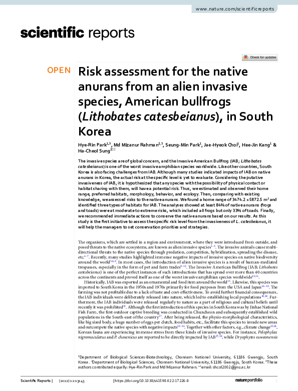 (PDF) Risk assessment for the native anurans from an alien invasive ...