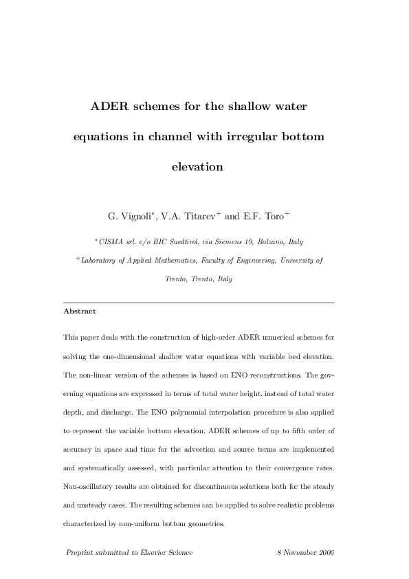 (PDF) ADER schemes for the shallow water equations in channel with ...