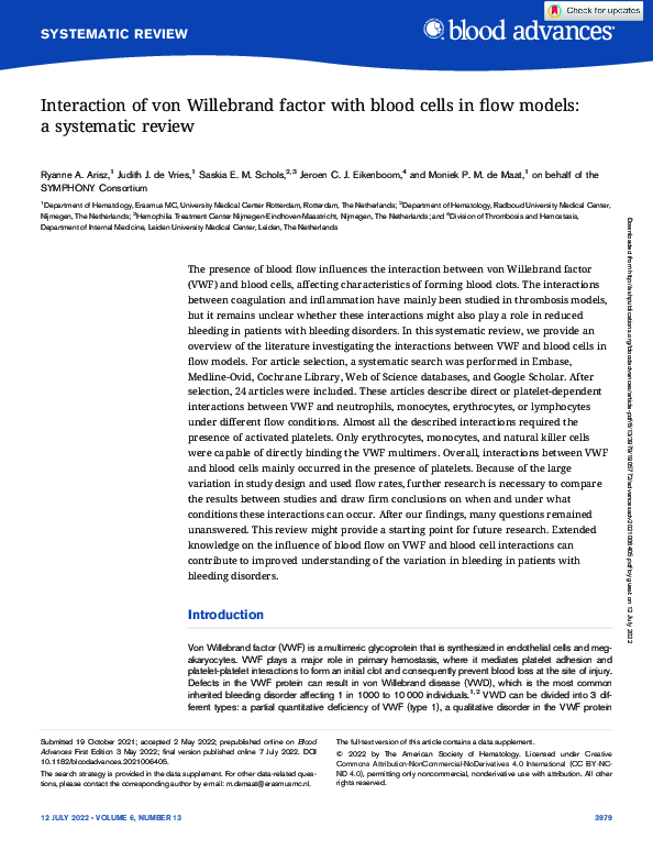 (PDF) Interaction of von Willebrand factor with blood cells in flow ...