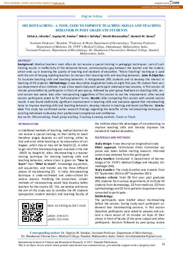 (PDF) Microteaching - a Tool Used to Improve Teaching Skills and ...