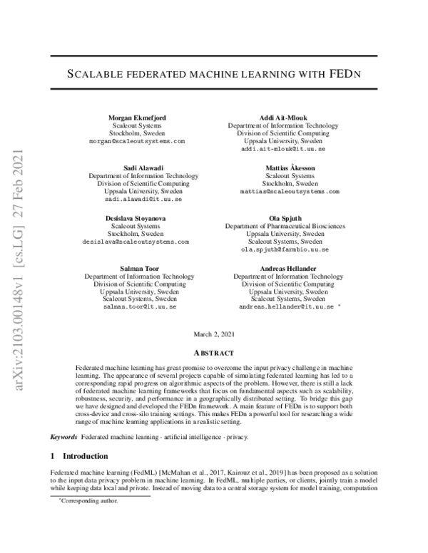 (PDF) Scalable federated machine learning with FEDn