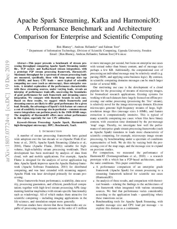 (PDF) Apache Spark Streaming, Kafka and HarmonicIO: A Performance ...