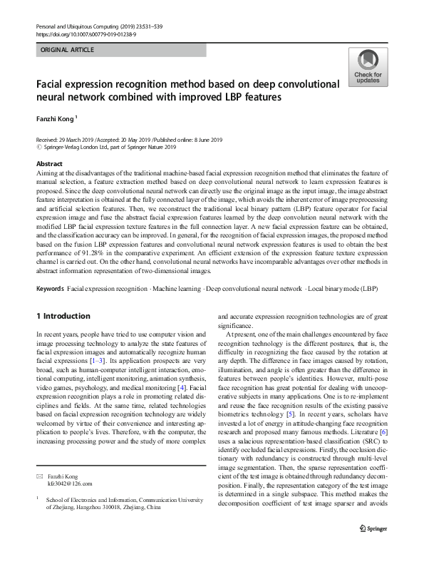 (PDF) Facial expression recognition method based on deep convolutional ...
