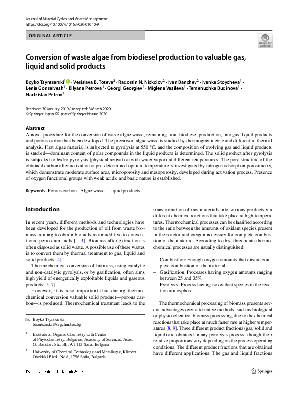 (PDF) Conversion of waste algae from biodiesel production to valuable ...