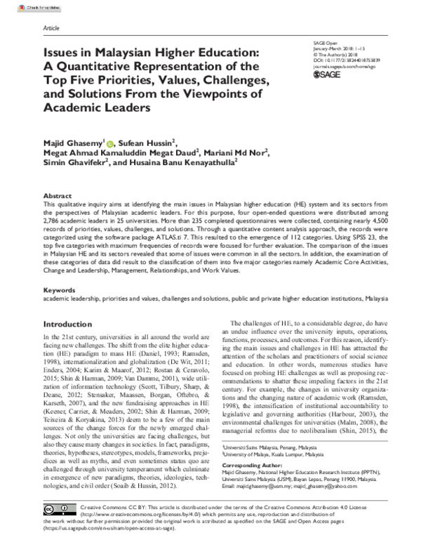 (PDF) Issues in Malaysian Higher Education: A Quantitative ...