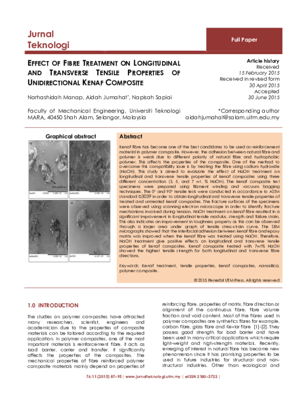(PDF) Effect of Fibre Treatment on Longitudinal and Transverse Tensile ...