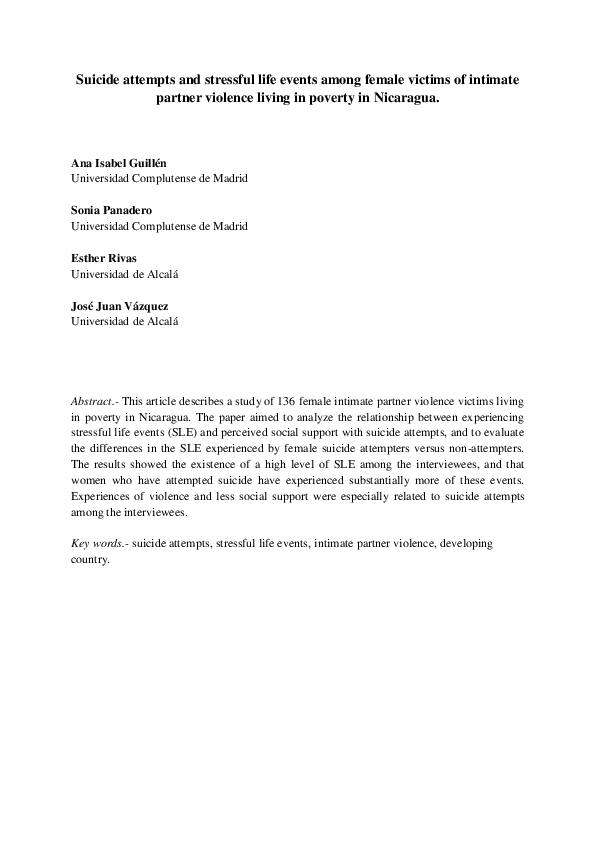 (PDF) Suicide attempts and stressful life events among female victims ...