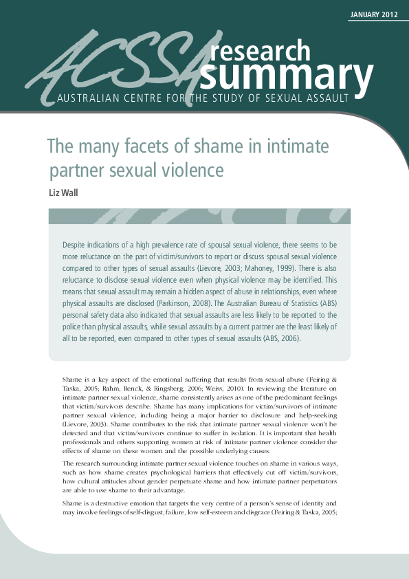 (PDF) The many facets of shame in intimate partner sexual violence