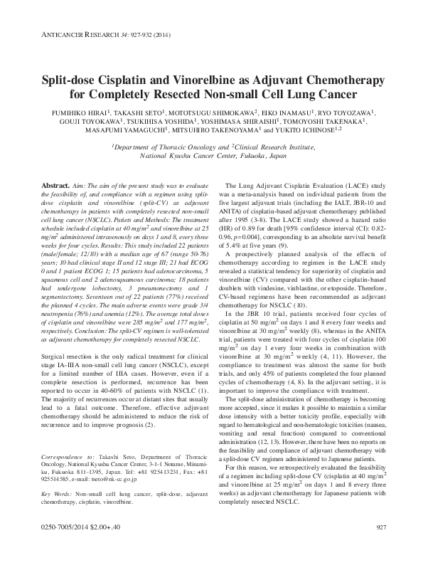 (PDF) Split-dose cisplatin and vinorelbine as adjuvant chemotherapy for ...