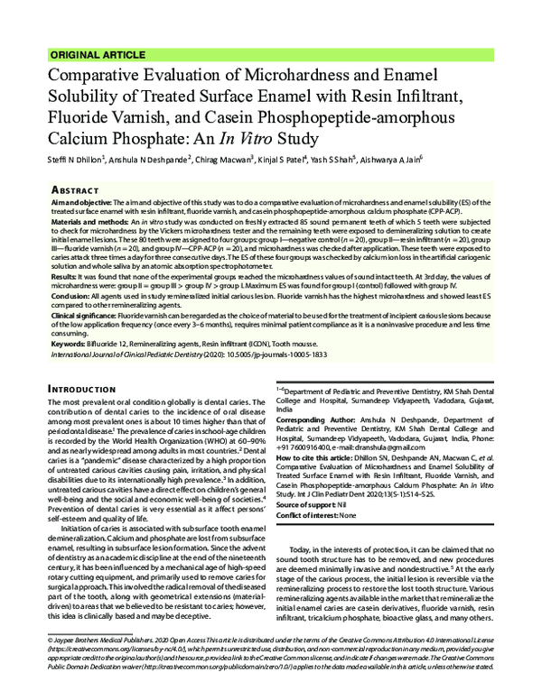 (PDF) Comparative Evaluation of Microhardness and Enamel Solubility of ...