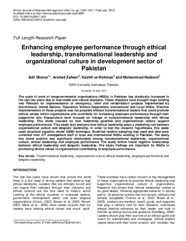 (PDF) Enhancing employee performance through ethical leadership ...