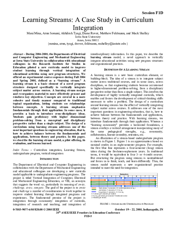 (PDF) Learning Streams: A Case Study in Curriculum Integration
