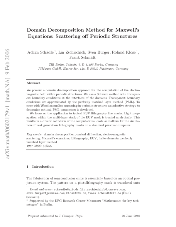 (PDF) Domain decomposition method for Maxwell’s equations: Scattering ...