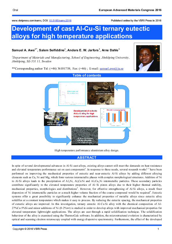 (PDF) Development of cast Al-Cu-Si ternary eutectic alloys for high ...
