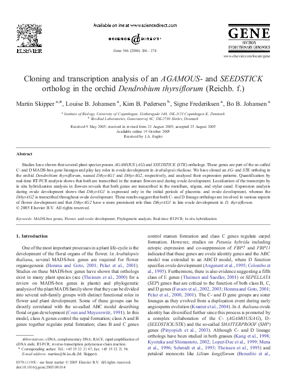 (PDF) Cloning and transcription analysis of an AGAMOUS- and SEEDSTICK ...