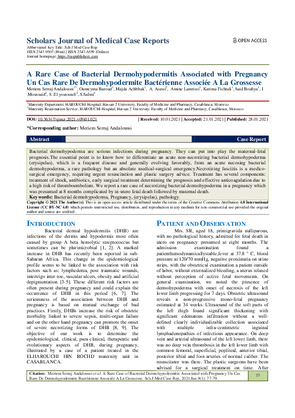 (PDF) A Rare Case of Bacterial Dermohypodermitis Associated with ...