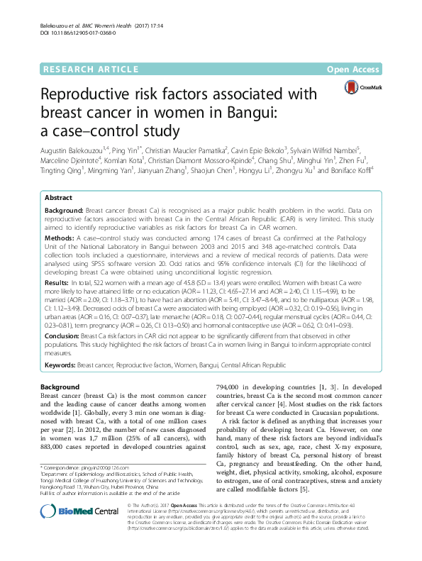 (PDF) Reproductive risk factors associated with breast cancer in women ...