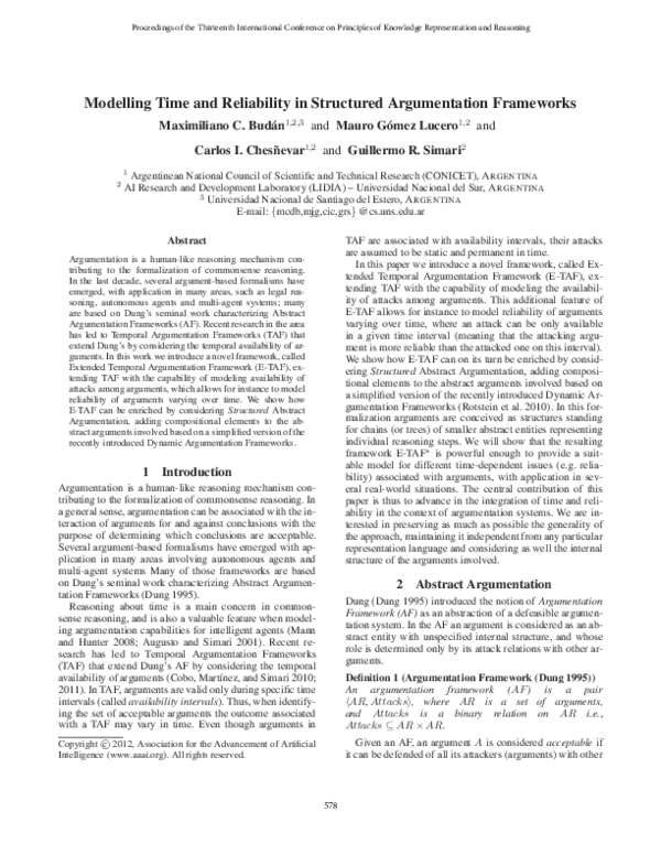 (PDF) Modelling time and reliability in structured argumentation frameworks