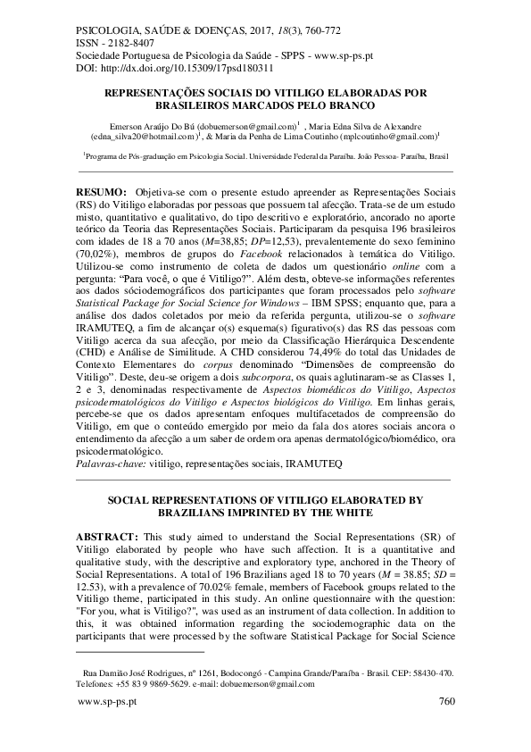 (PDF) Social Representations of Vitiligo Elaborated by Brazilians ...