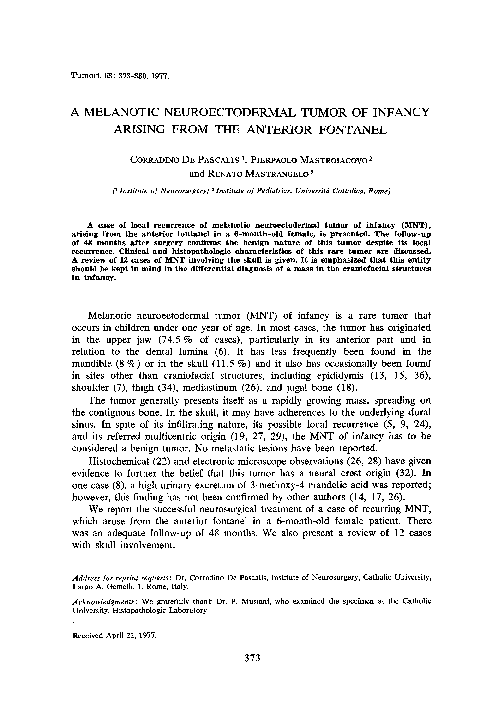 melanotan 1 or 2 for tanning Melanotic neuroectodermal tumor of infancy: a case report