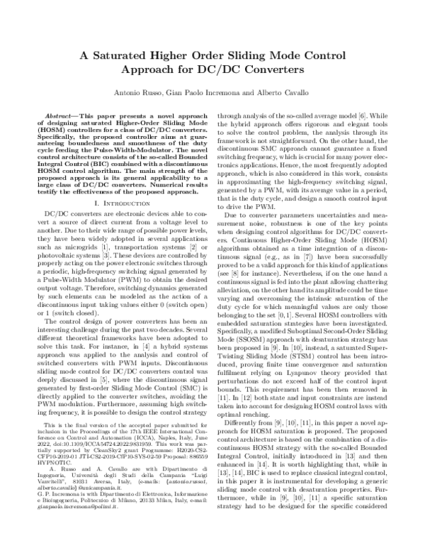 (PDF) A Saturated Higher Order Sliding Mode Control Approach for DC/DC ...