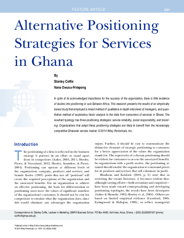 (PDF) Alternative Positioning Strategies for Services in Ghana
