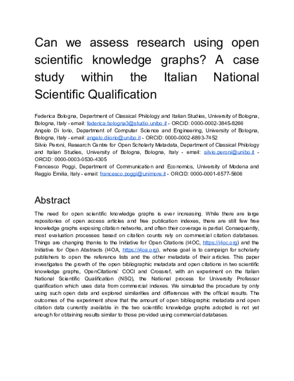 (PDF) Can we assess research using open scientific knowledge graphs? A ...