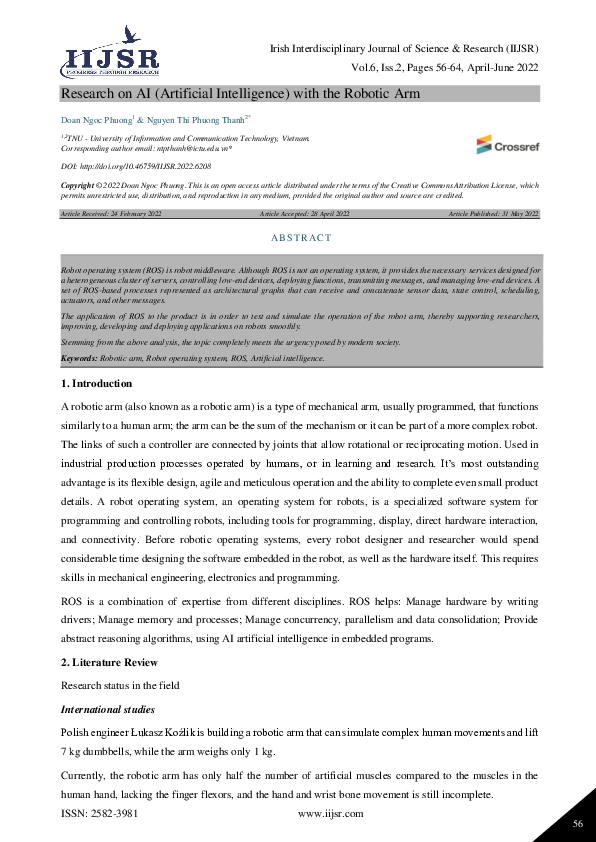 (PDF) Research on AI (Artificial Intelligence) with the Robotic Arm