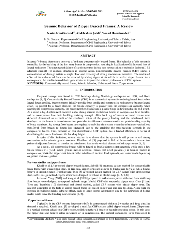 (PDF) Seismic Behavior of Zipper Braced Frames; A Review