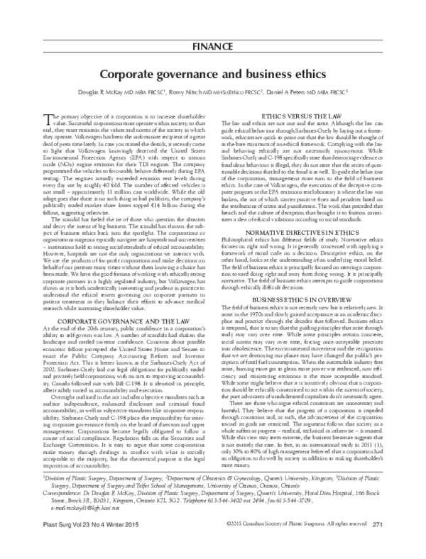 (PDF) Corporate Governance and Business Ethics