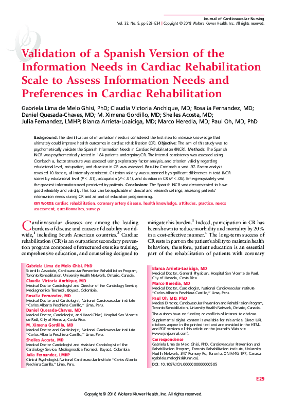 (PDF) Validation of a Spanish Version of the Information Needs in ...