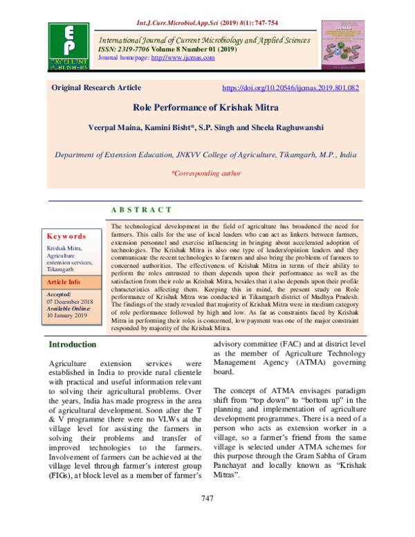(PDF) Role Performance of Krishak Mitra