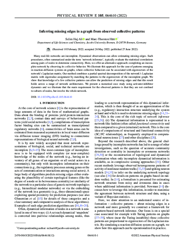 (PDF) Inferring missing edges in a graph from observed collective patterns