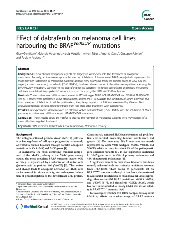 (PDF) Effect of dabrafenib on melanoma cell lines harbouring the BRAF ...
