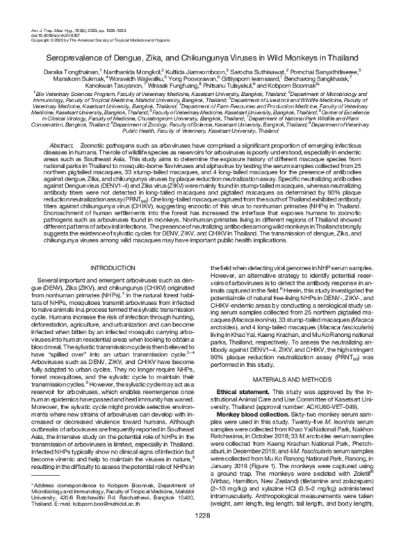 (PDF) Seroprevalence of Dengue, Zika, and Chikungunya Viruses in Wild ...