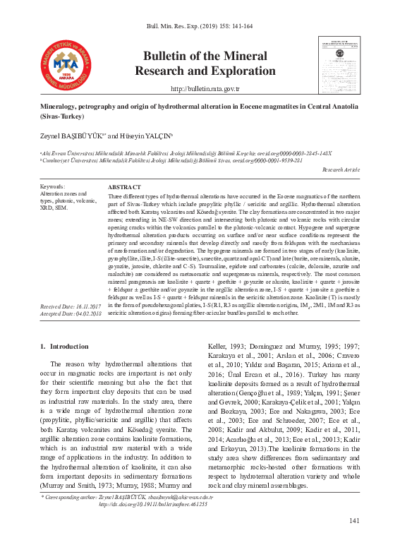 (PDF) Minerology, Petrography and Origin of Hydrothermal Alteration in ...
