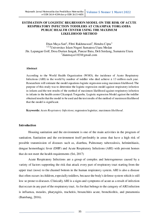 (PDF) Logistic Regression Model for ARI Risk in Toddlers