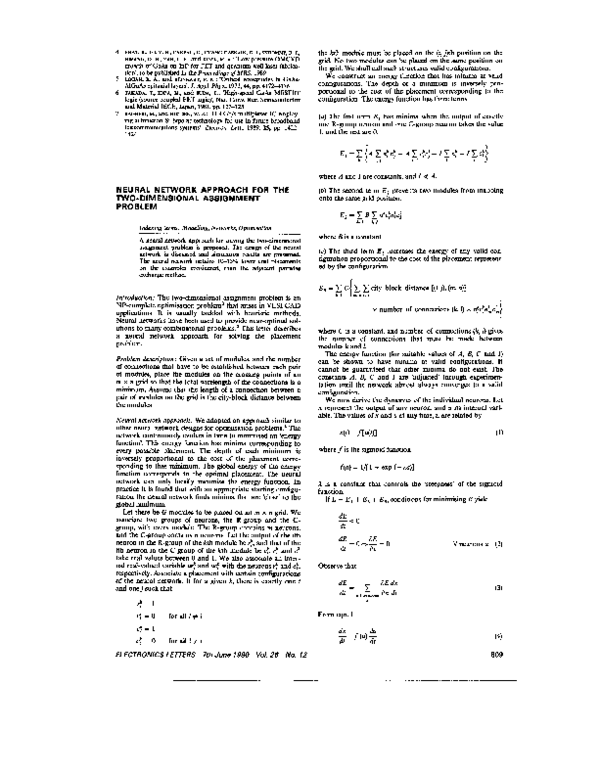 (PDF) Neural network approach for the two-dimensional assignment ...