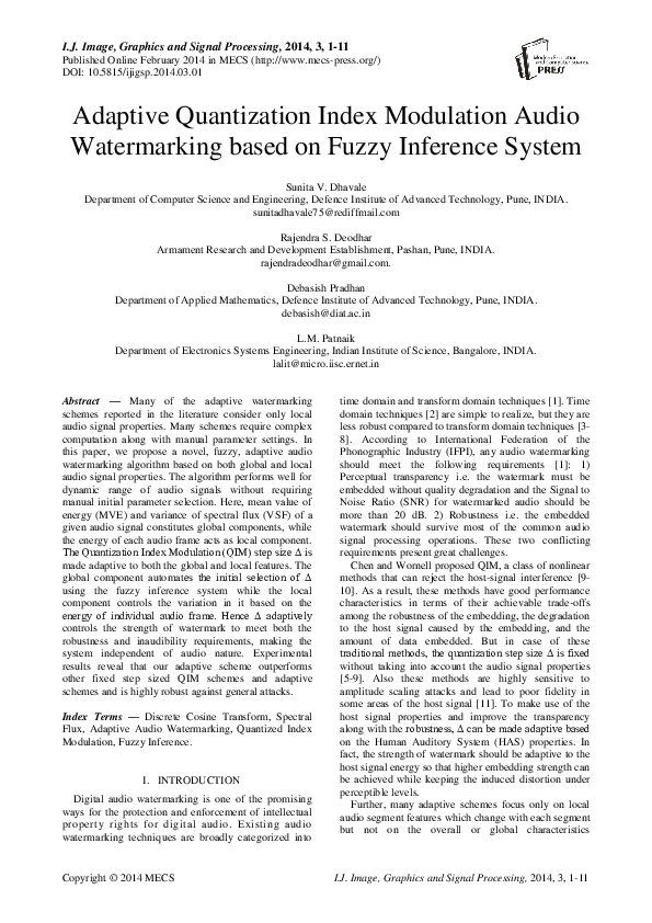 (PDF) Adaptive Quantization Index Modulation Audio Watermarking based ...