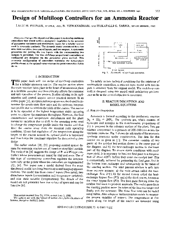 (PDF) Design of Multiloop Controllers for an Ammonia Reactor