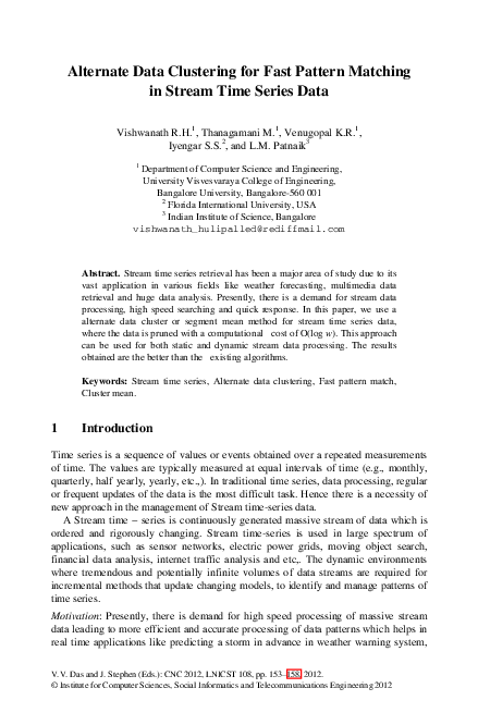 (PDF) Alternate Data Clustering for Fast Pattern Matching in Stream ...