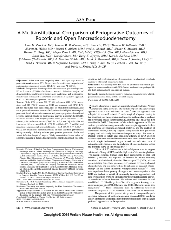 (PDF) A Multi-institutional Comparison of Perioperative Outcomes of ...